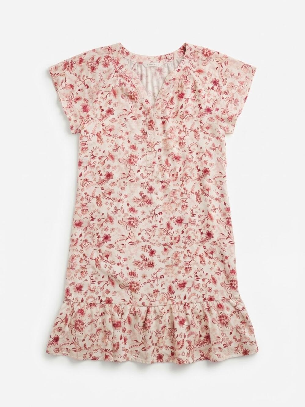 LUCKY BRAND Women Floral Print Short Dress Size S Rayon V-Neck Ruffle Hem Summer